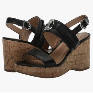 NIB Sam & Libby Women's Chandler Wedge Sandals Black Cork Size 9